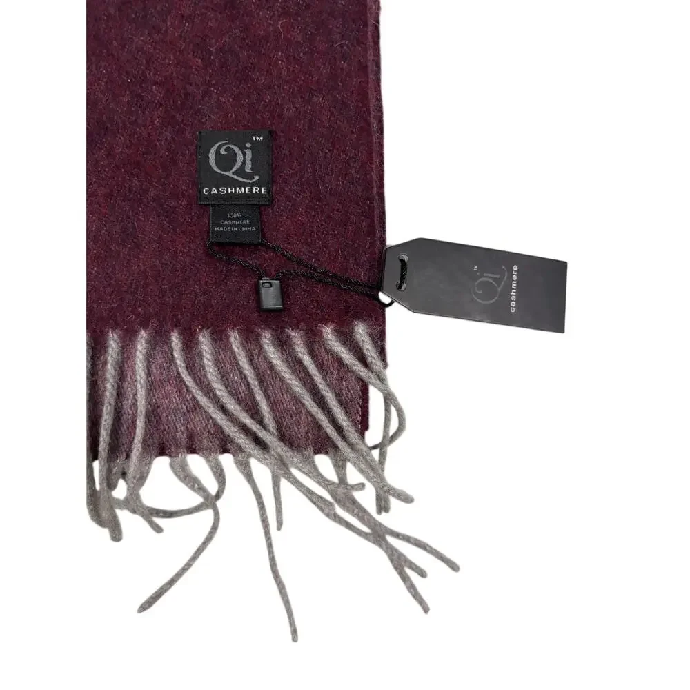 15-97(1) QI NWT 100% Cashmere Fringe Scarf Maroon 36